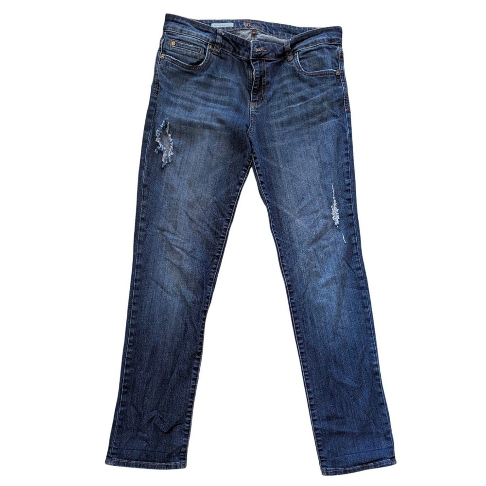 Kut from the Kloth Catherine Boyfriend Jeans Distressed Dark Wash Size 10 Cotton